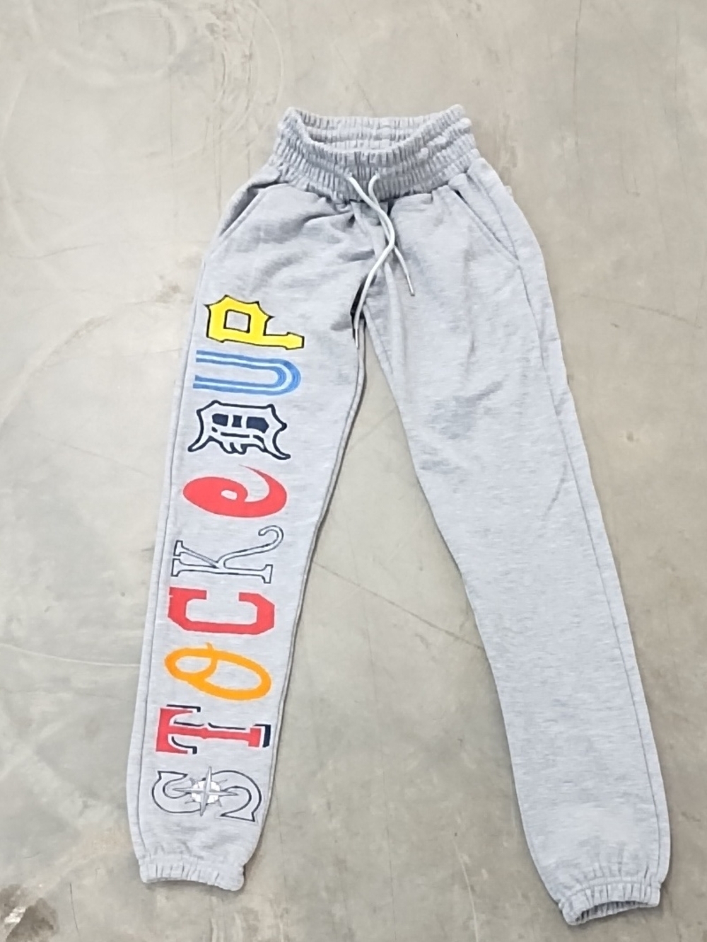Grey Women's Jogger Track Pants with Colorful Lettering